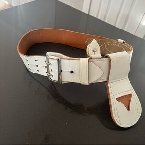 Men's White Leather Belt with Snap-On Holster